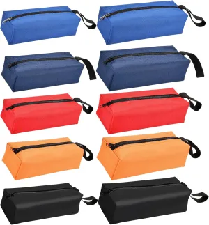 10 Pack Canvas Tool Pouch of Two Sizes, Versatile Zippered Tool Bags Waterproof Oxford Cloth Tote Bags with Zipper, Heavy Duty Tool Organizer for Multipurpose Storage, 5 Colors