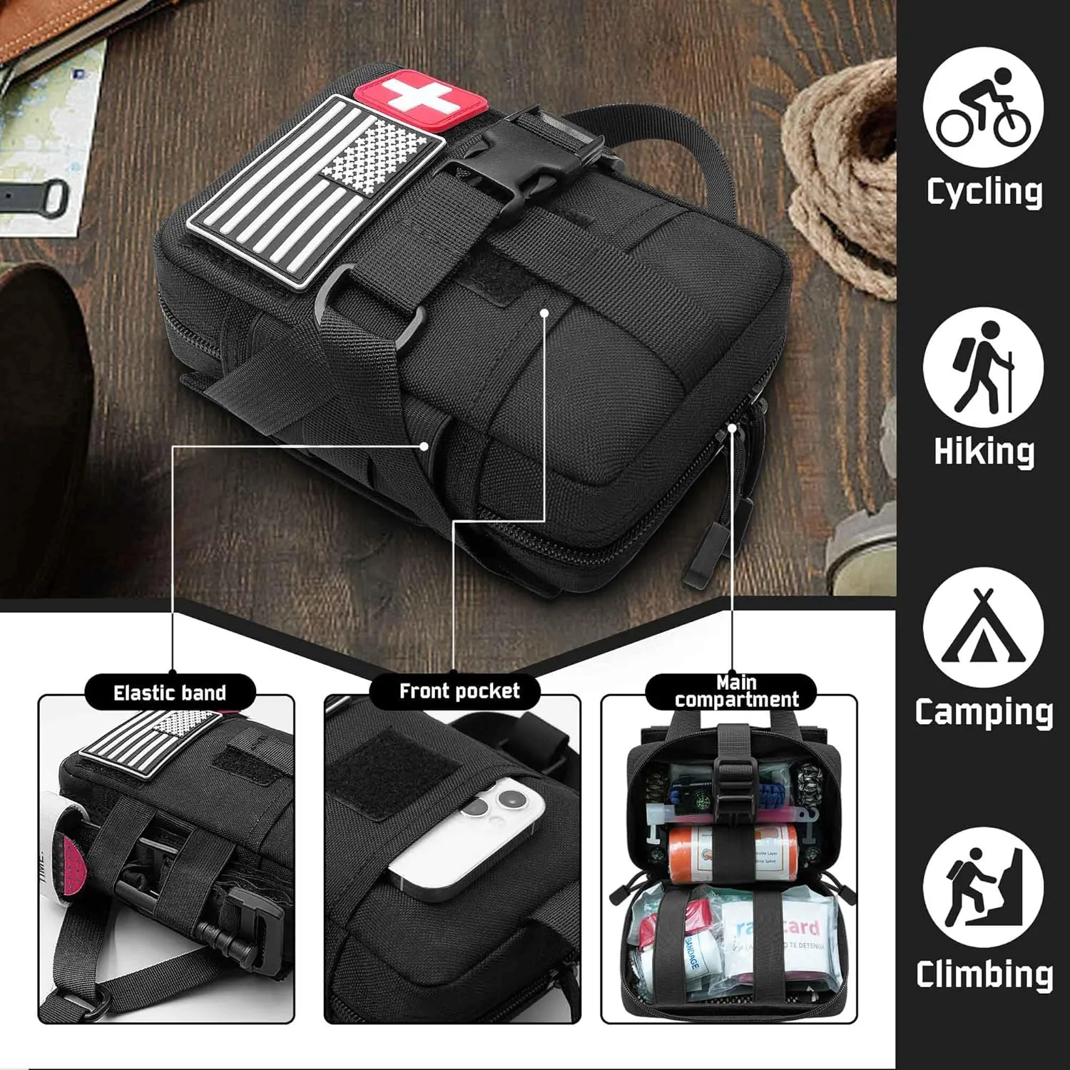 1000D Laser Cut Ifak Pouch, Upgrade Tactical Molle Rip Away EMT First Aid Ifak Pouches Medical Empty Bag for Duty Belt Backpack Vest