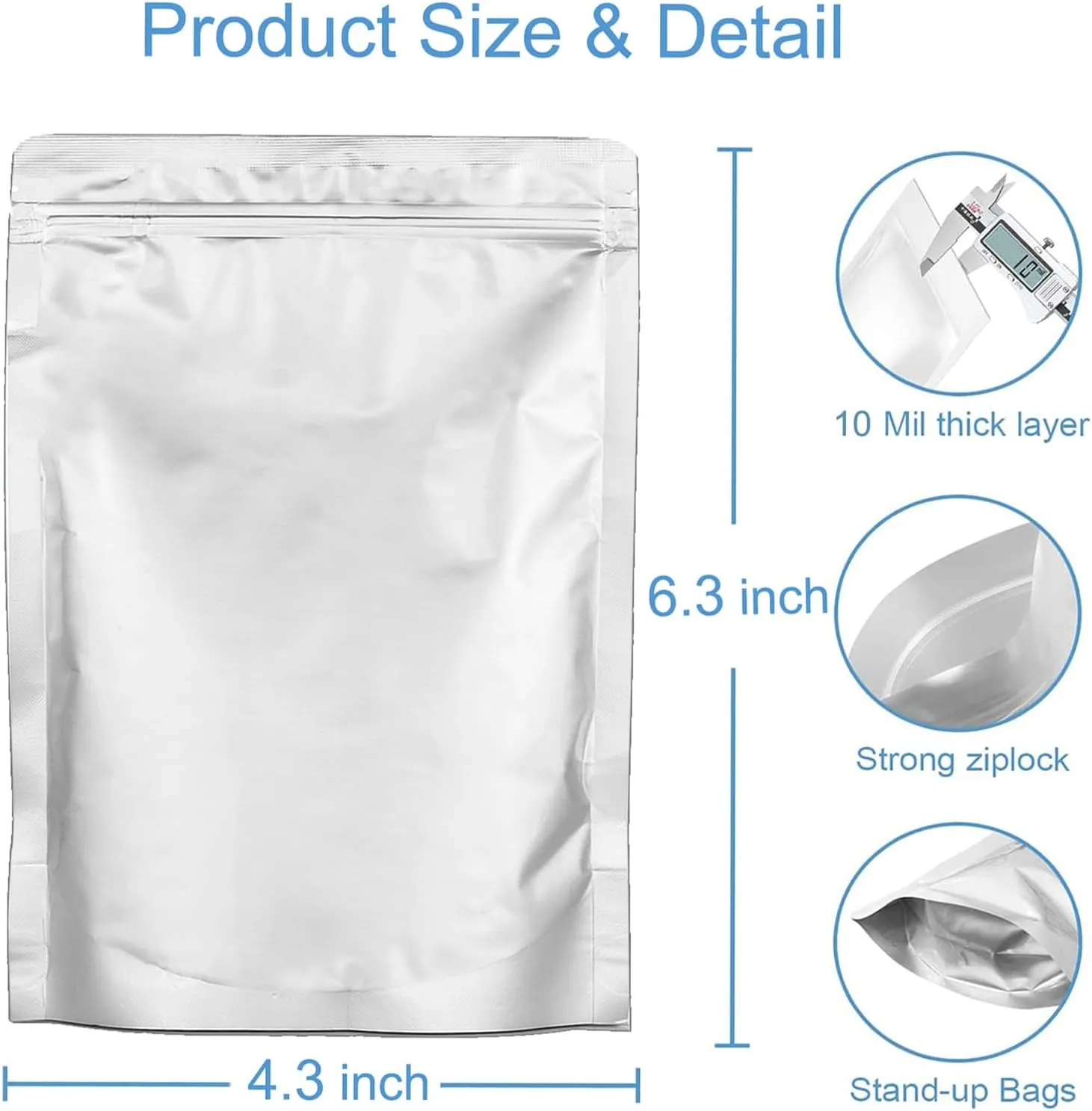 100pcs Half Pint Mylar Bags - Extra Thick 10 Mil - 4"x6" Stand-Up Zipper Pouches, Resealable and Heat Sealable Vacuum Sealing Small Mylar Bags for Long Term Food Storage