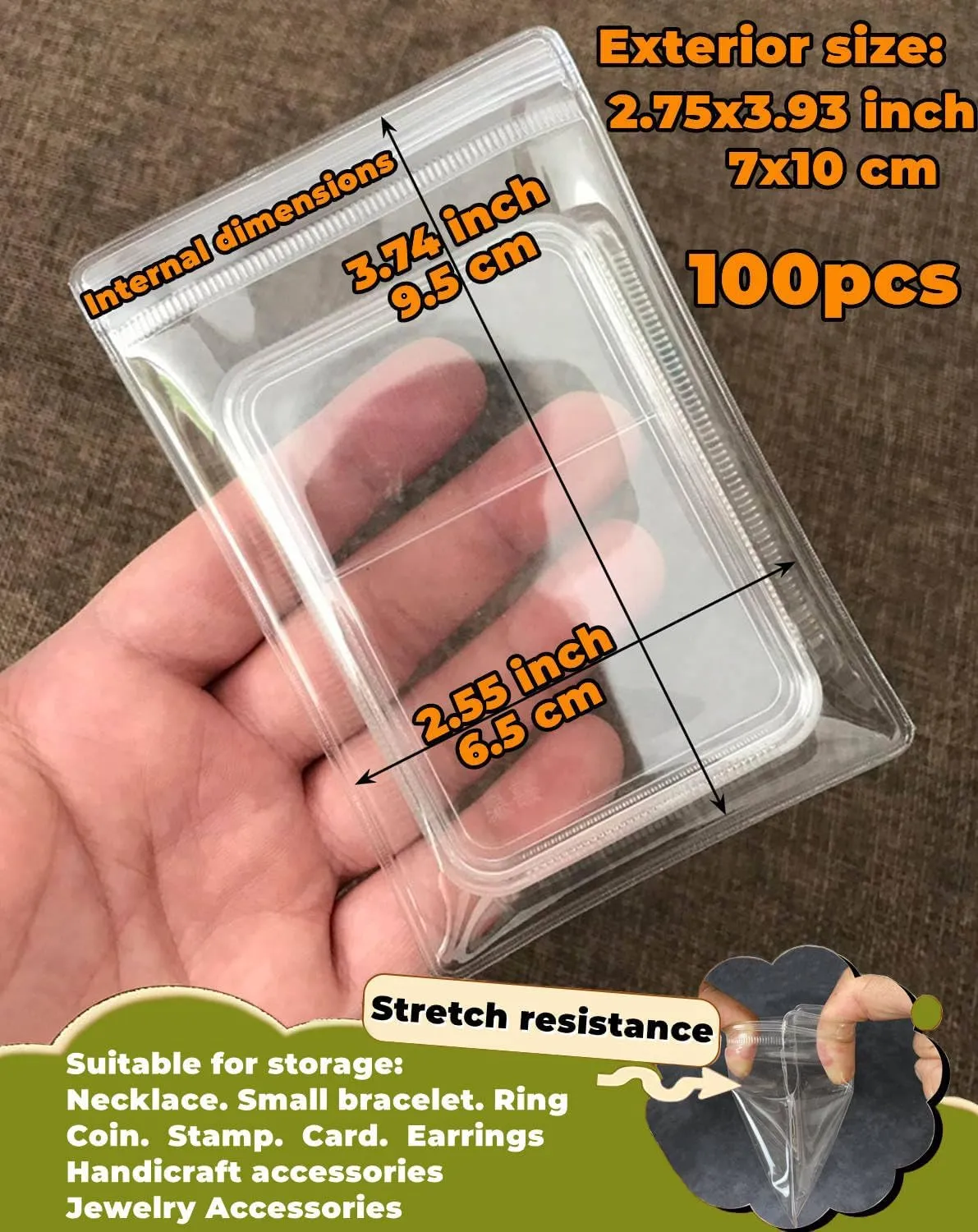 100PCS Jewelry Storage Pouches PVC Large Earrings Rings Necklaces Storage Bags Clear With Zipper Anti Oxidizing Jewelry Packing Bags