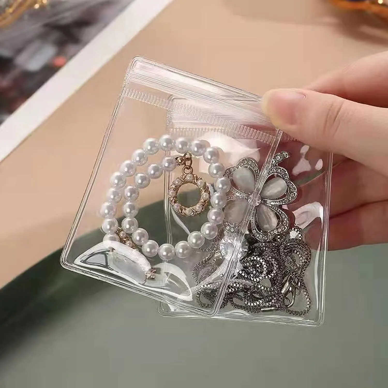 100PCS Jewelry Storage Pouches PVC Large Earrings Rings Necklaces Storage Bags Clear With Zipper Anti Oxidizing Jewelry Packing Bags