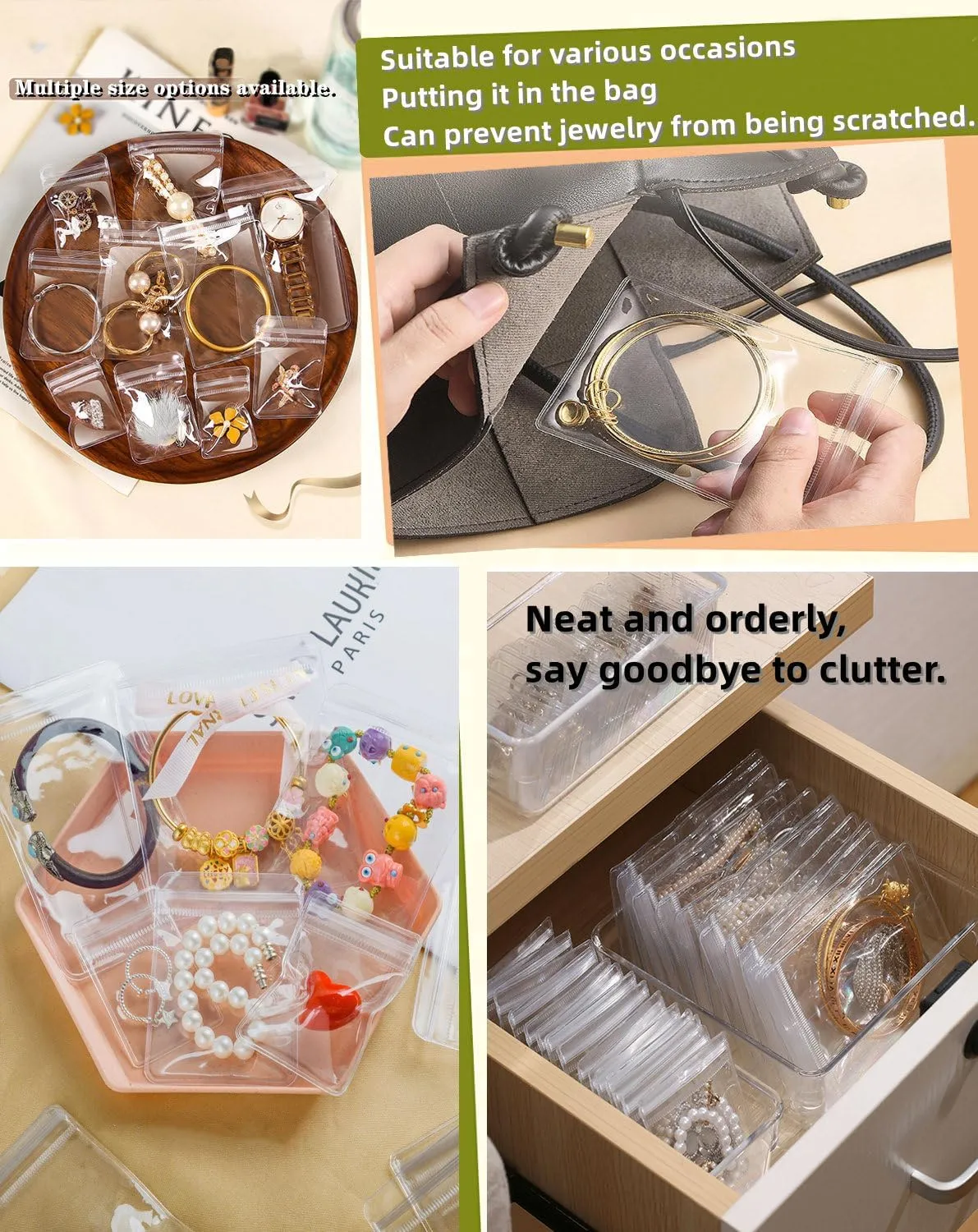 100PCS Jewelry Storage Pouches PVC Large Earrings Rings Necklaces Storage Bags Clear With Zipper Anti Oxidizing Jewelry Packing Bags