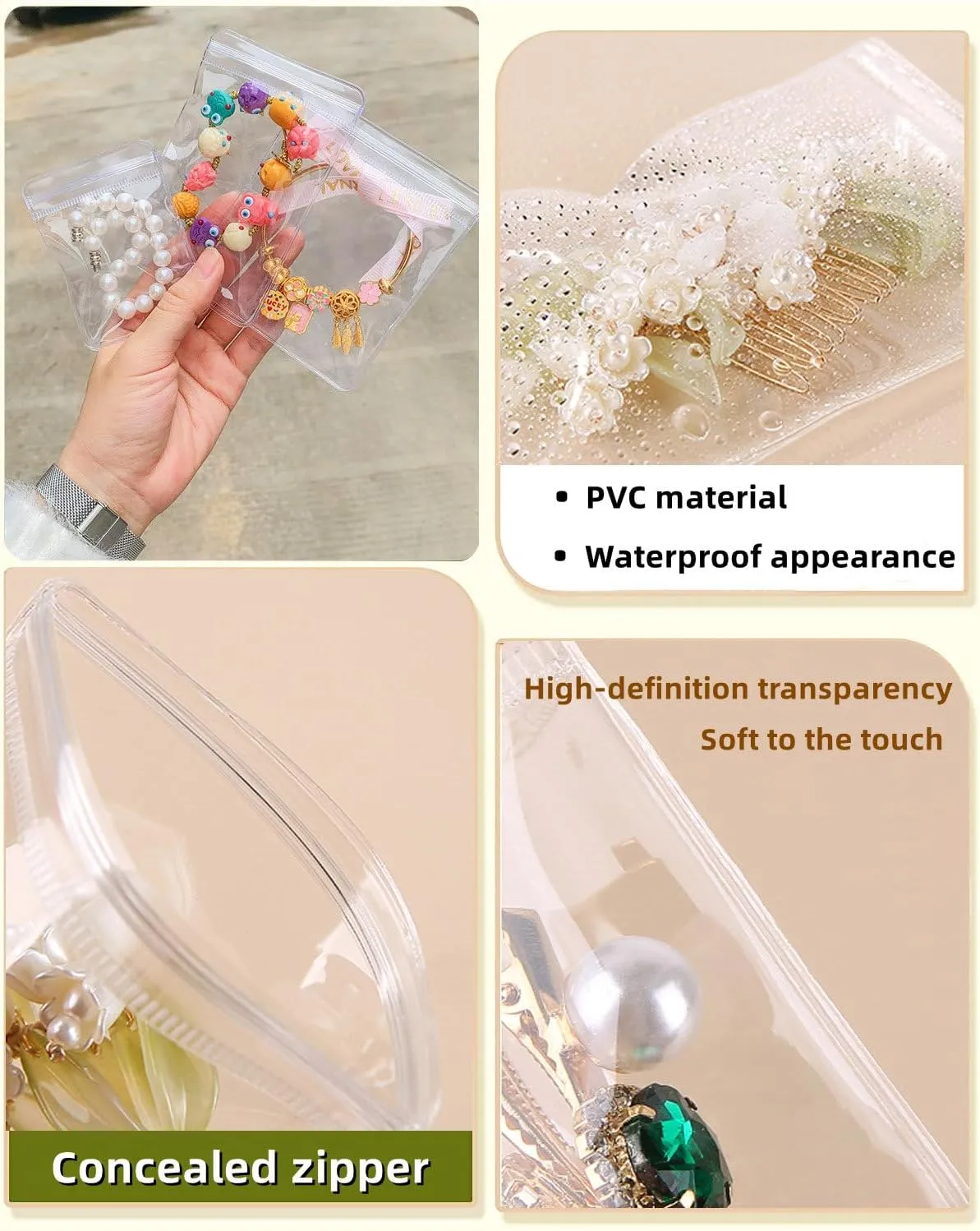 100PCS Jewelry Storage Pouches PVC Large Earrings Rings Necklaces Storage Bags Clear With Zipper Anti Oxidizing Jewelry Packing Bags