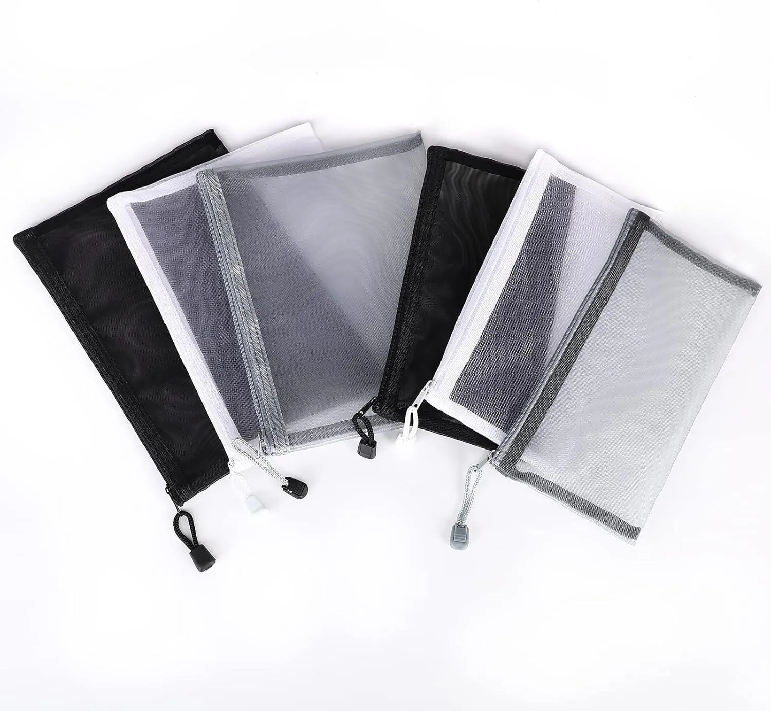 12 Pieces Zipper Nylon Mesh Pouch, Mesh Cosmetic Bags Makeup Bags Pencil Case, Multipurpose Travel Bags for Cosmetic School Office Supplies and Travel Accessories (Black,White,Grey, A5 B6)