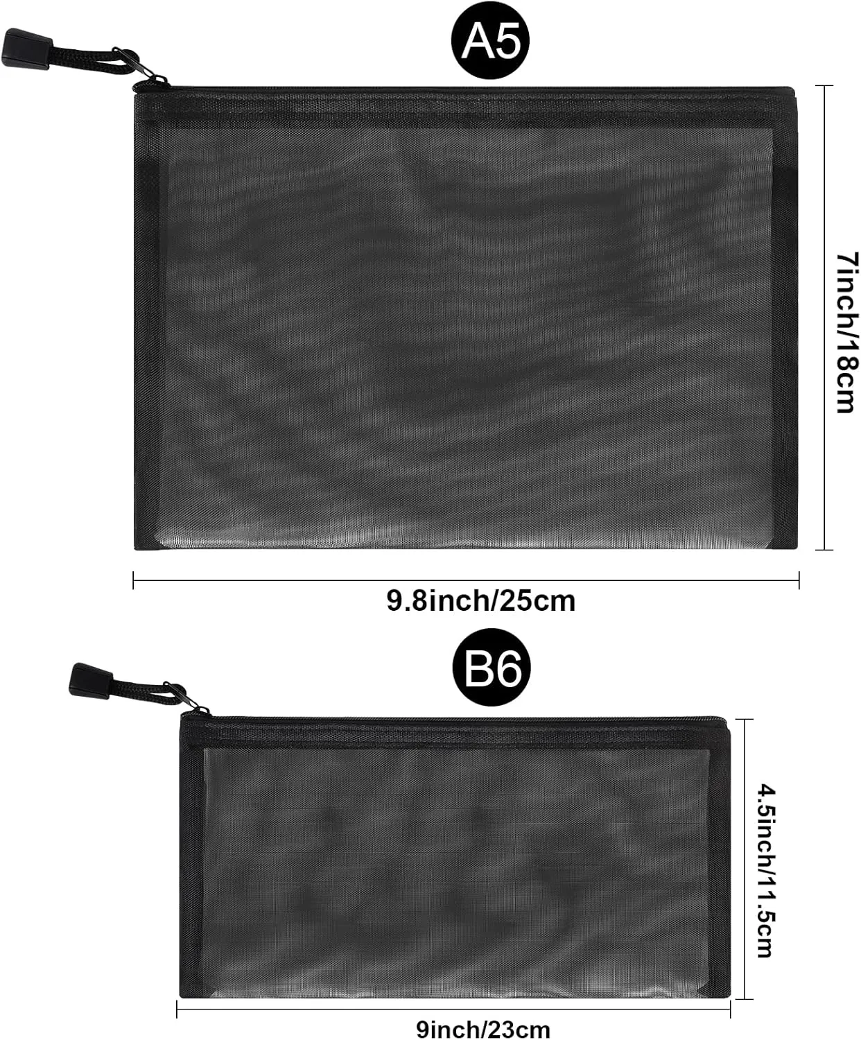 12 Pieces Zipper Nylon Mesh Pouch, Mesh Cosmetic Bags Makeup Bags Pencil Case, Multipurpose Travel Bags for Cosmetic School Office Supplies and Travel Accessories (Black,White,Grey, A5 B6)