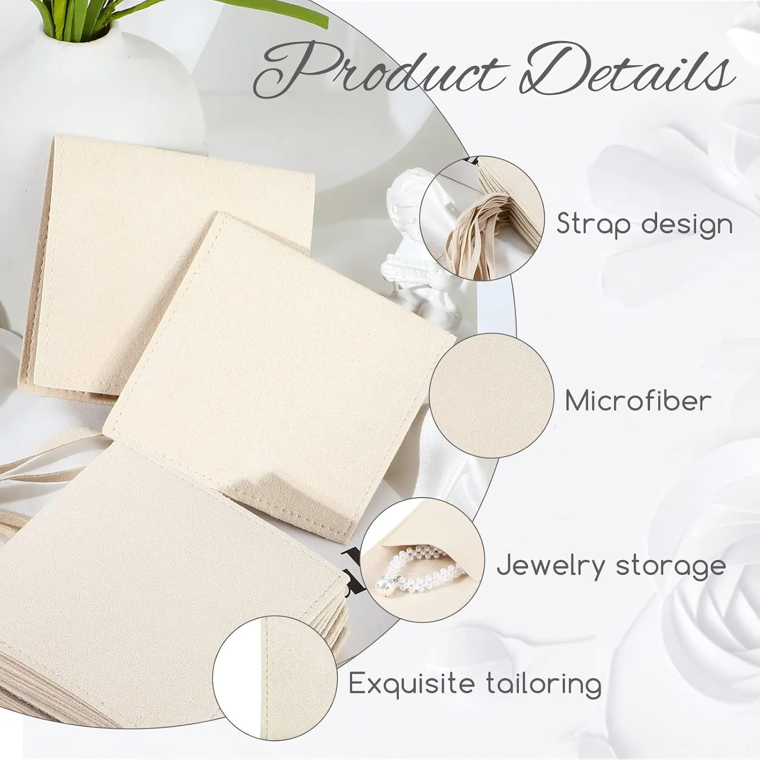 120 Pcs Microfiber Jewelry Pouch Jewelry Packaging Bag Jewelry Gift Bags Bow Tie Bracelet Packaging for Small Business with Jewelry Cleaning Cloth for Earrings Necklace Packaging (Beige)