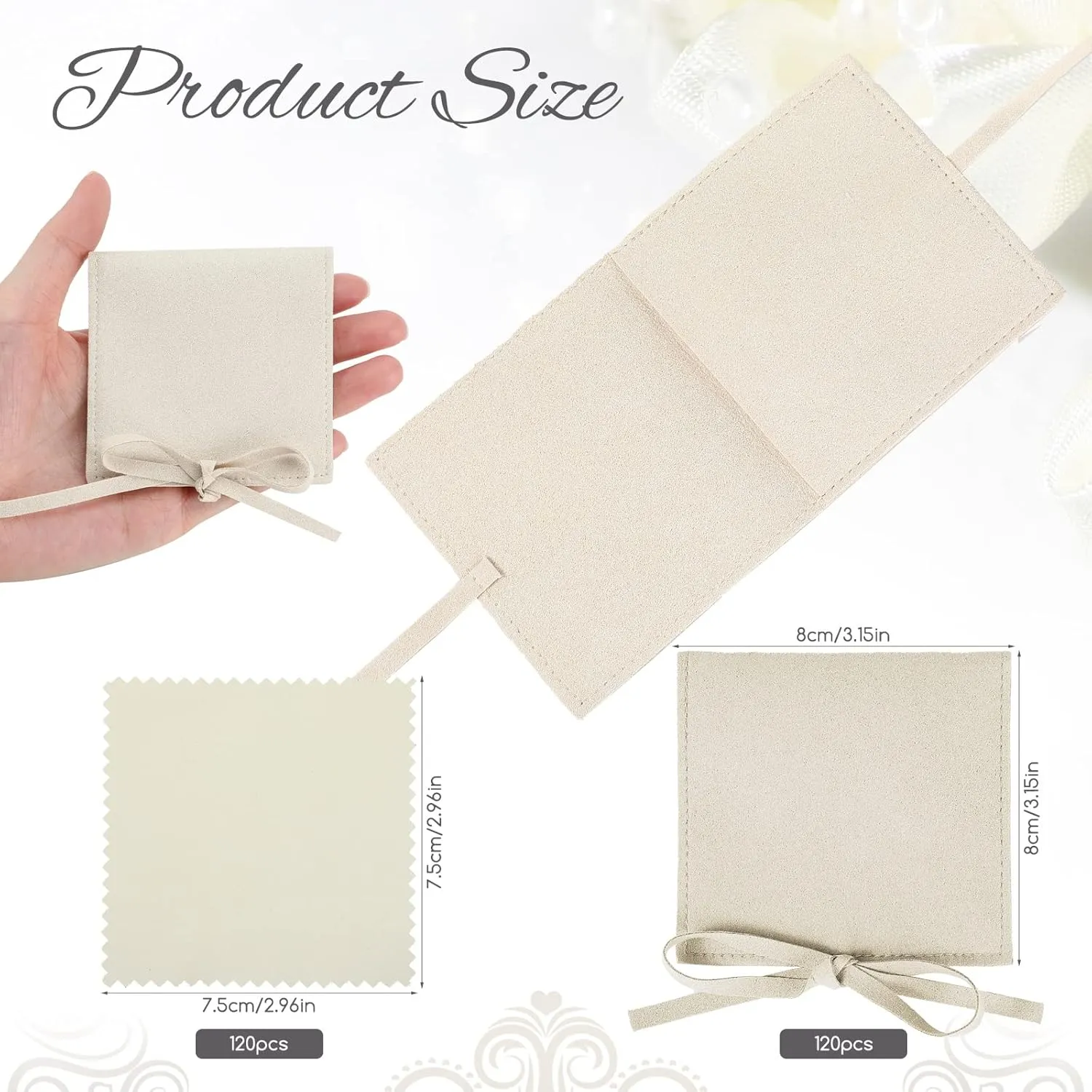 120 Pcs Microfiber Jewelry Pouch Jewelry Packaging Bag Jewelry Gift Bags Bow Tie Bracelet Packaging for Small Business with Jewelry Cleaning Cloth for Earrings Necklace Packaging (Beige)