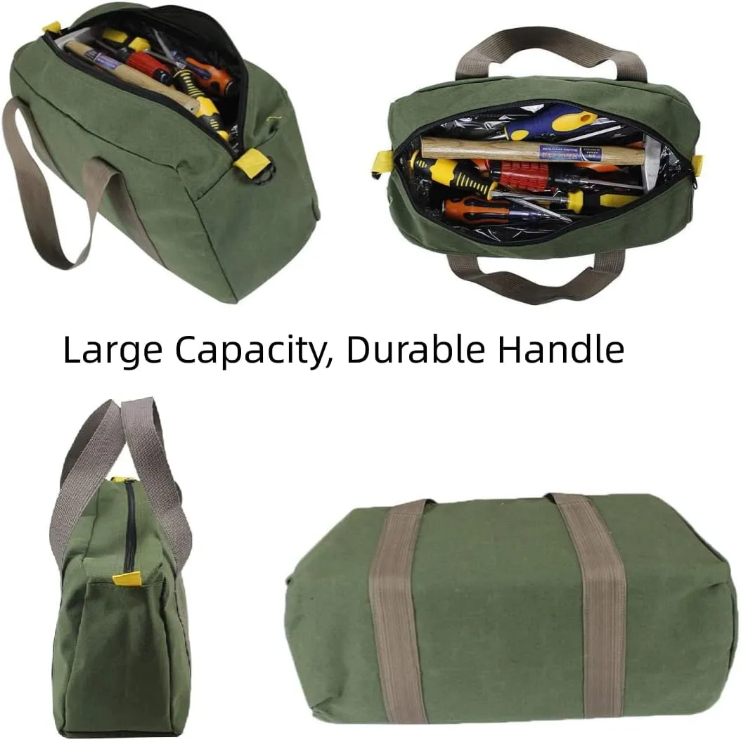 14 Inch Wide Mouth Tool Bag, Heavy Duty Canvas Tool Storage Bag for Men, Large Capacity Tool Tote Bag for Electricians, Power Tool Organizer Pouch