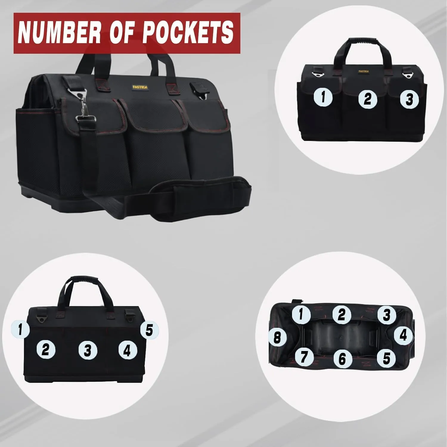 15-inch Heavy Duty Bottom Tool Bag With Wide Mouth for Tool Storage, Carrier and Organizer, Tool Bag for Men, Wide Mouth Tool Bag with Inside Pockets (15 Inch)