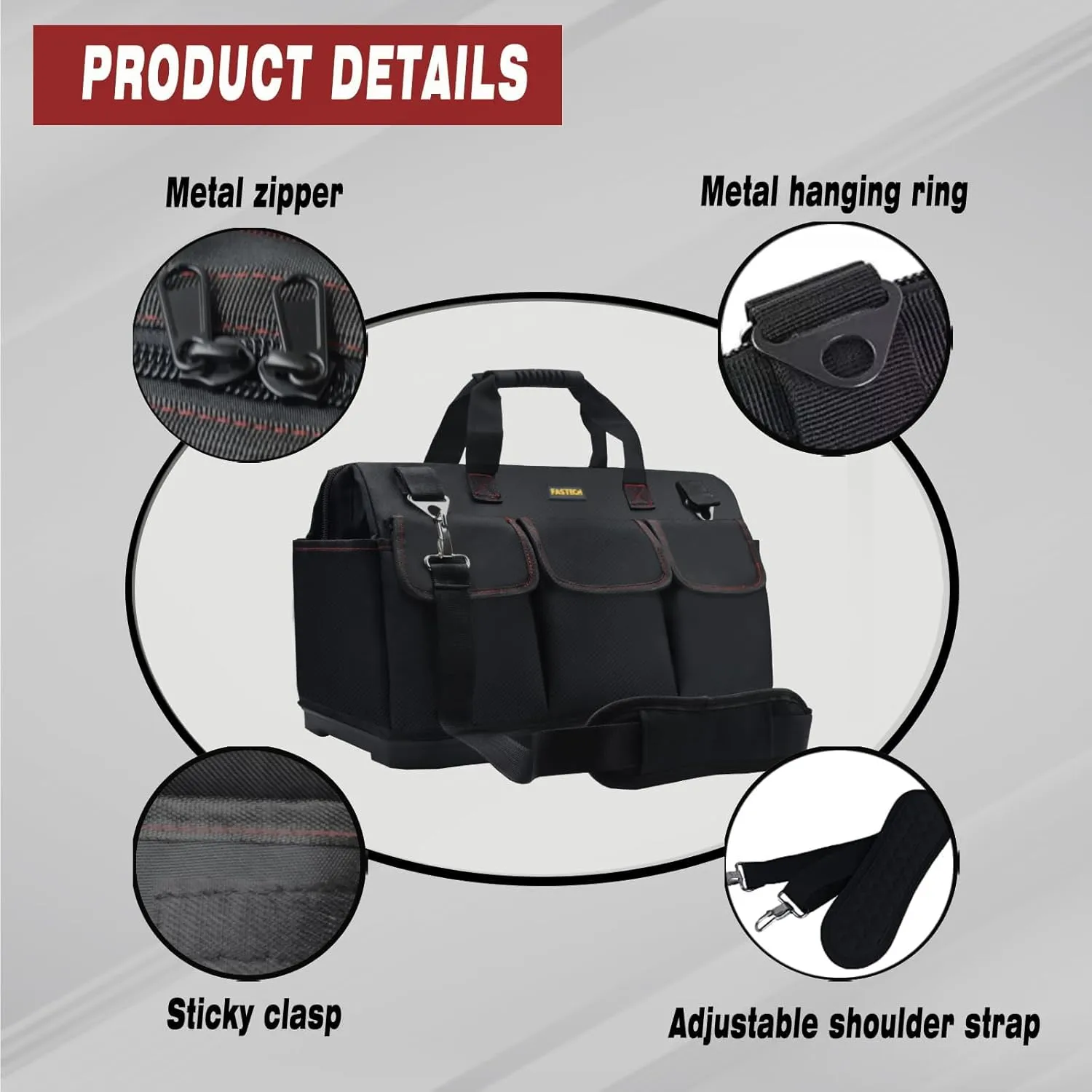 15-inch Heavy Duty Bottom Tool Bag With Wide Mouth for Tool Storage, Carrier and Organizer, Tool Bag for Men, Wide Mouth Tool Bag with Inside Pockets (15 Inch)