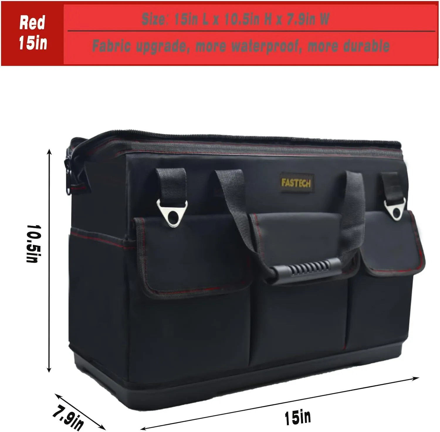 15-inch Heavy Duty Bottom Tool Bag With Wide Mouth for Tool Storage, Carrier and Organizer, Tool Bag for Men, Wide Mouth Tool Bag with Inside Pockets (15 Inch)