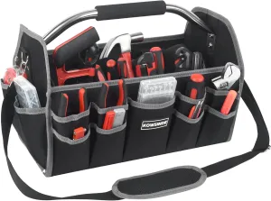 16 Inch Tool Bag, Electrician Tool Bag, Open Top Tool Bags, 26 Pockets Can Hold Many Tools, Steel Handle and Removable Shoulder Strap