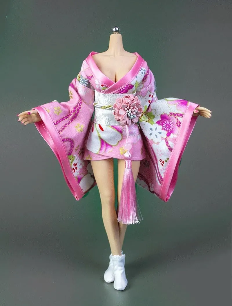 1/6 Scale Female Soldier Model Figure Doll Short Floral Print Kimono Bathrobe Dress Clothes for 12 inch Action Figure Doll Clothes Doll