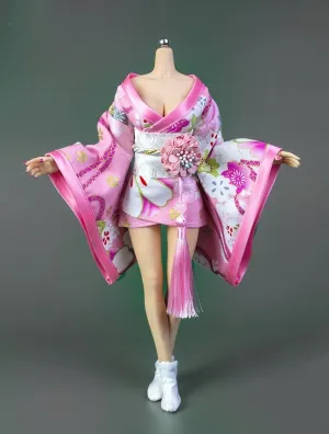 1/6 Scale Female Soldier Model Figure Doll Short Floral Print Kimono Bathrobe Dress Clothes for 12 inch Action Figure Doll Clothes Doll