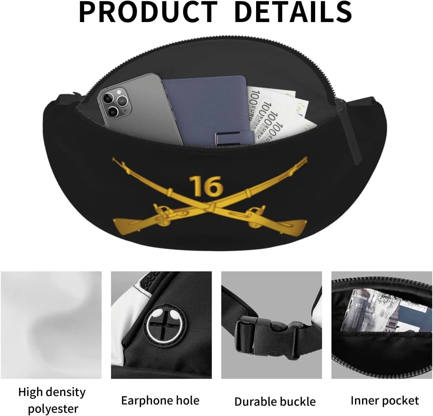 16th Infantry Regiment Branch Waist Bag Men's and Women's Adjustable Travel Chest Pack Outdoor Running Waist Bag