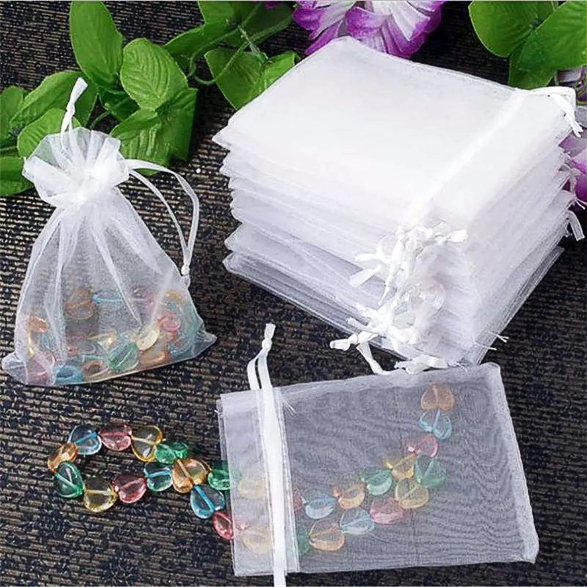 17x23 cms | 7x9 inch | White Colour | Plain Organza Return Gift Bags|Drawstring Pouches For Wedding Plain Organza Bag Plain Pouches Sheer Net Tissue Poltis