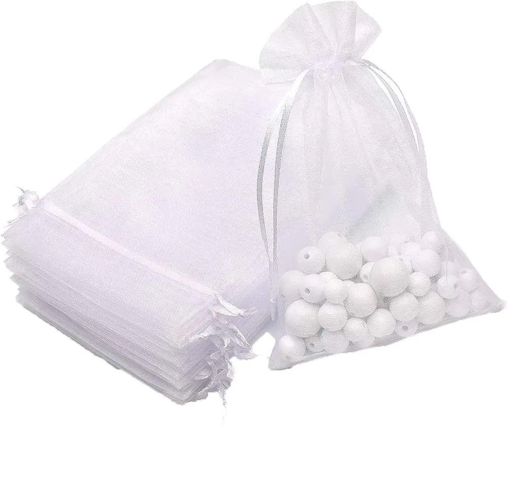 17x23 cms | 7x9 inch | White Colour | Plain Organza Return Gift Bags|Drawstring Pouches For Wedding Plain Organza Bag Plain Pouches Sheer Net Tissue Poltis