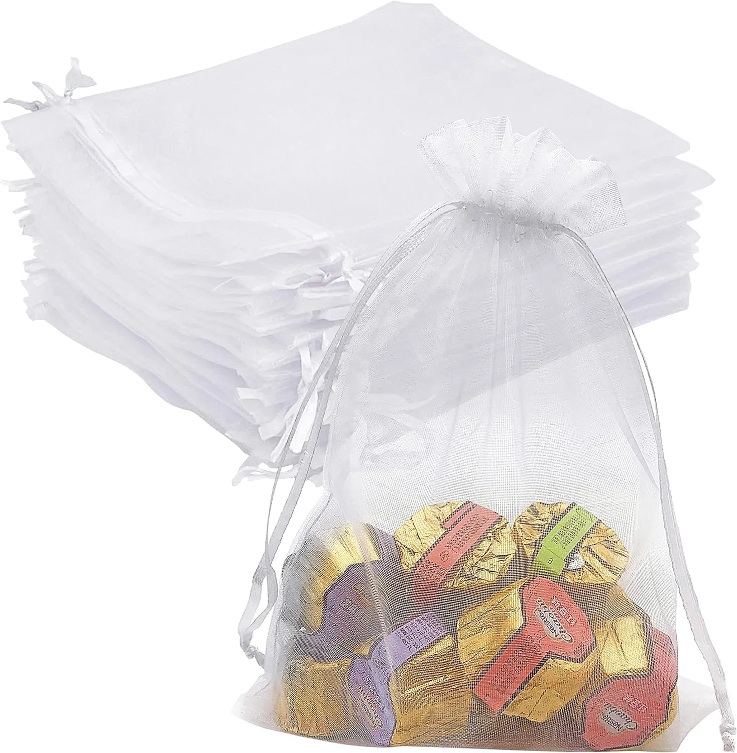 17x23 cms | 7x9 inch | White Colour | Plain Organza Return Gift Bags|Drawstring Pouches For Wedding Plain Organza Bag Plain Pouches Sheer Net Tissue Poltis