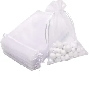 17x23 cms | 7x9 inch | White Colour | Plain Organza Return Gift Bags|Drawstring Pouches For Wedding Plain Organza Bag Plain Pouches Sheer Net Tissue Poltis