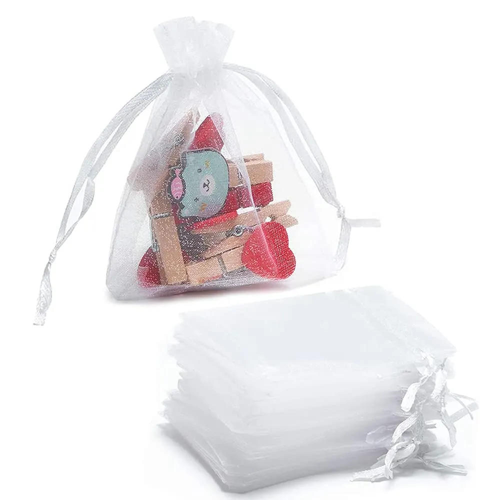 17x23 cms | 7x9 inch | White Colour | Plain Organza Return Gift Bags|Drawstring Pouches For Wedding Plain Organza Bag Plain Pouches Sheer Net Tissue Poltis