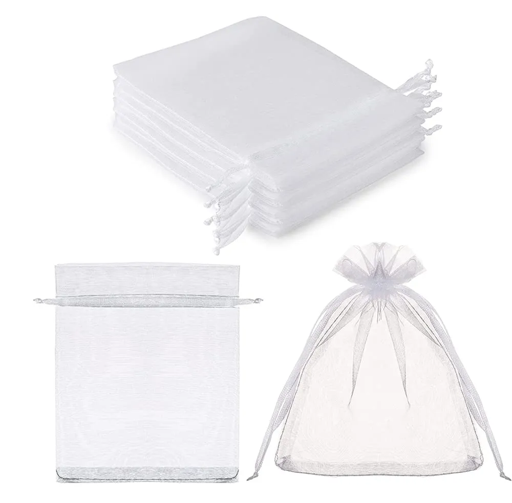 17x23 cms | 7x9 inch | White Colour | Plain Organza Return Gift Bags|Drawstring Pouches For Wedding Plain Organza Bag Plain Pouches Sheer Net Tissue Poltis