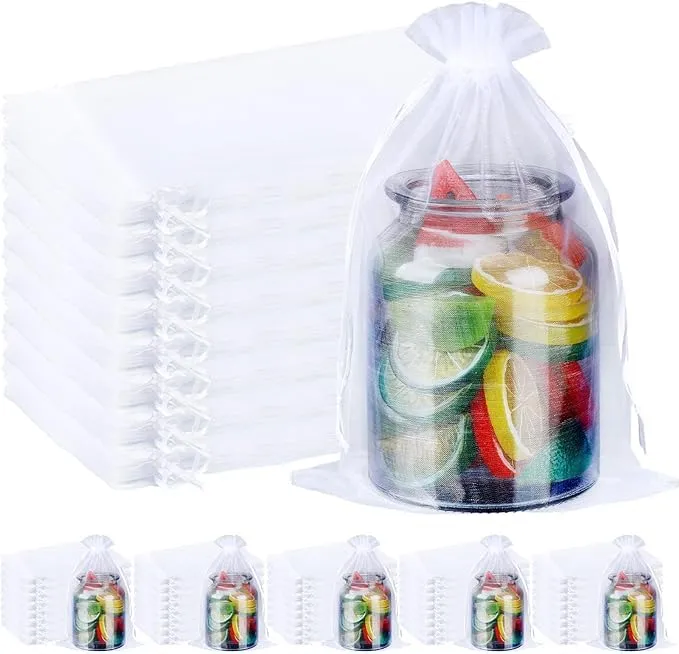 17x23 cms | 7x9 inch | White Colour | Plain Organza Return Gift Bags|Drawstring Pouches For Wedding Plain Organza Bag Plain Pouches Sheer Net Tissue Poltis