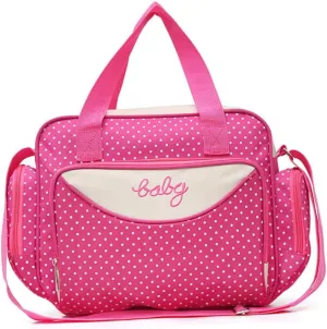 1Set Mommy Tote Large Capacity Multi Function Handbag for Moms Stylish Dot Print Shoulder Bag for Travel Work School and Everyday Use Rosy