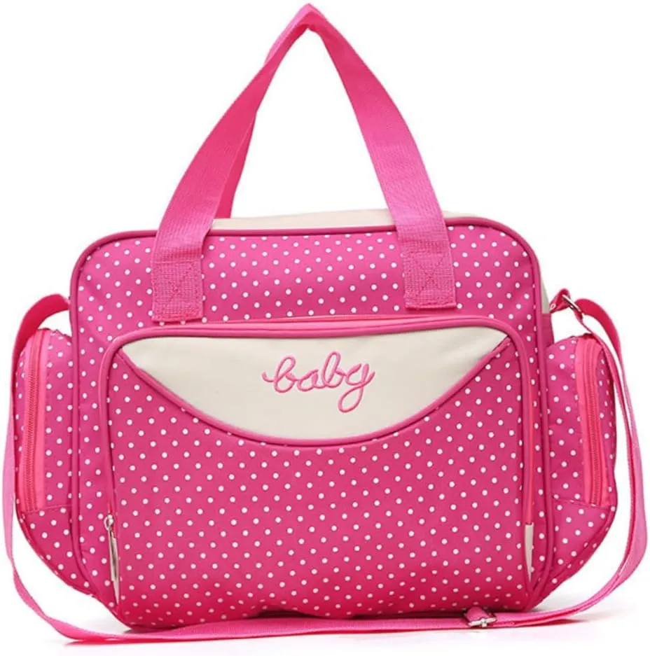 1Set Mommy Tote Large Capacity Multi Function Handbag for Moms Stylish Dot Print Shoulder Bag for Travel Work School and Everyday Use Rosy