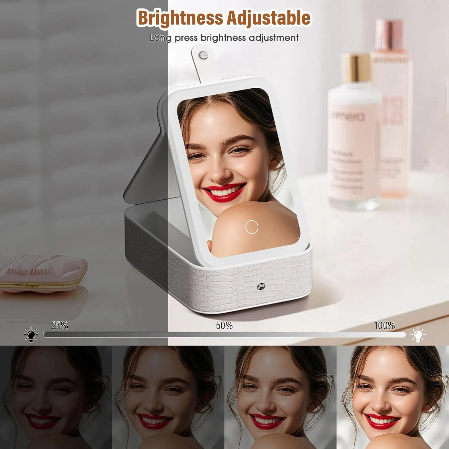 2 in 1 Jewelry Box,Travel Jewelry Case Organizer with LED Makeup Mirror for and 10 Anti-Tarnish PVC Jewelry Bags Girls Women and Travel Essential to Store Ring, Necklace, Earring (White, L)