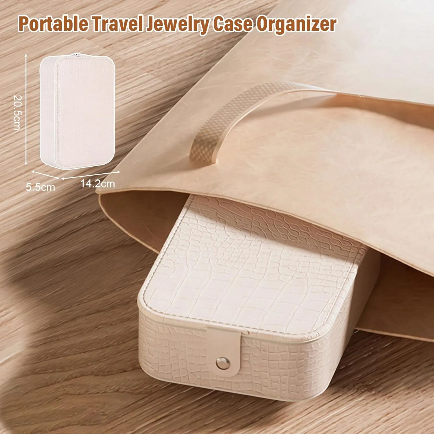 2 in 1 Jewelry Box,Travel Jewelry Case Organizer with LED Makeup Mirror for and 10 Anti-Tarnish PVC Jewelry Bags Girls Women and Travel Essential to Store Ring, Necklace, Earring (White, L)