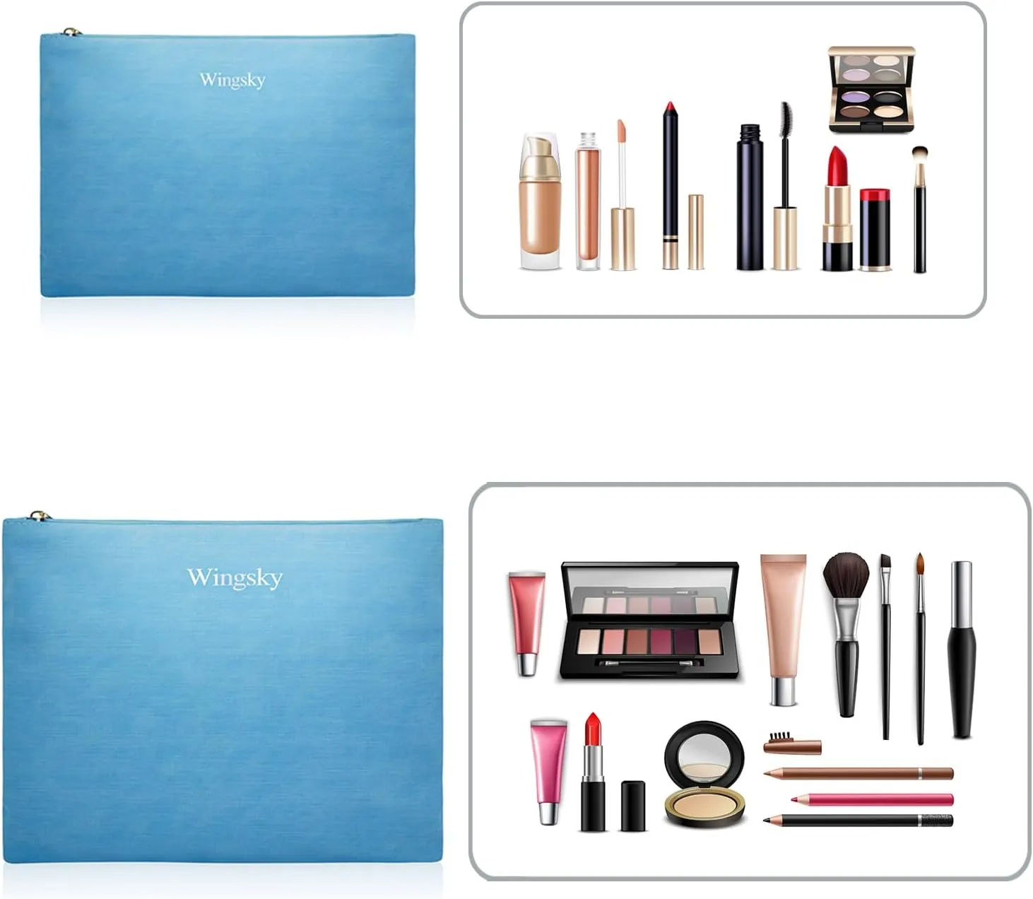 2 Pack Makeup Bag Set, Cosmetic Pouches for Purse, Portable and Stylish Travel Toiletry Bags for Women, Travel Cosmetic Bags for Women (Sky Blue, 9x7 inch)