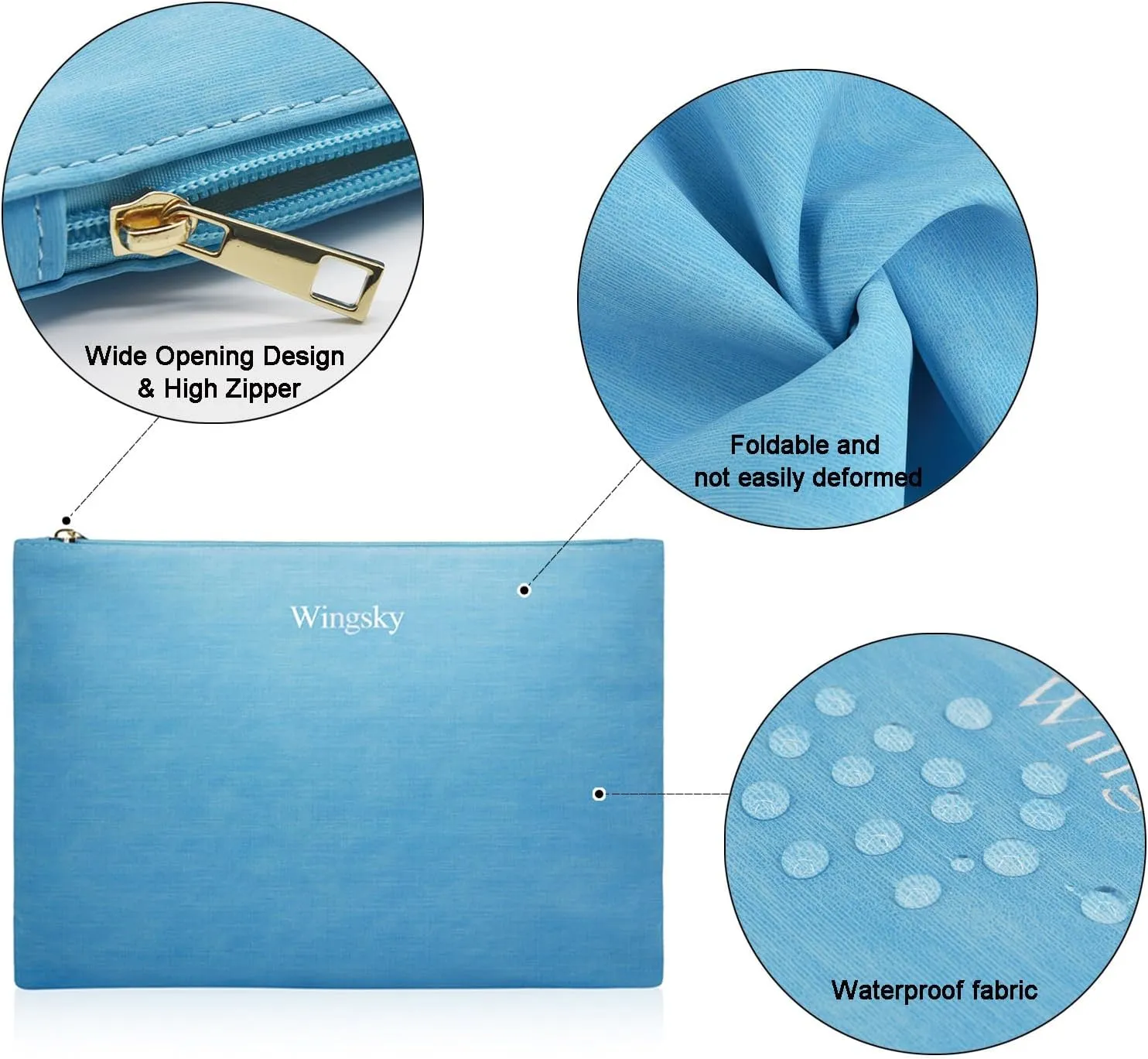 2 Pack Makeup Bag Set, Cosmetic Pouches for Purse, Portable and Stylish Travel Toiletry Bags for Women, Travel Cosmetic Bags for Women (Sky Blue, 9x7 inch)