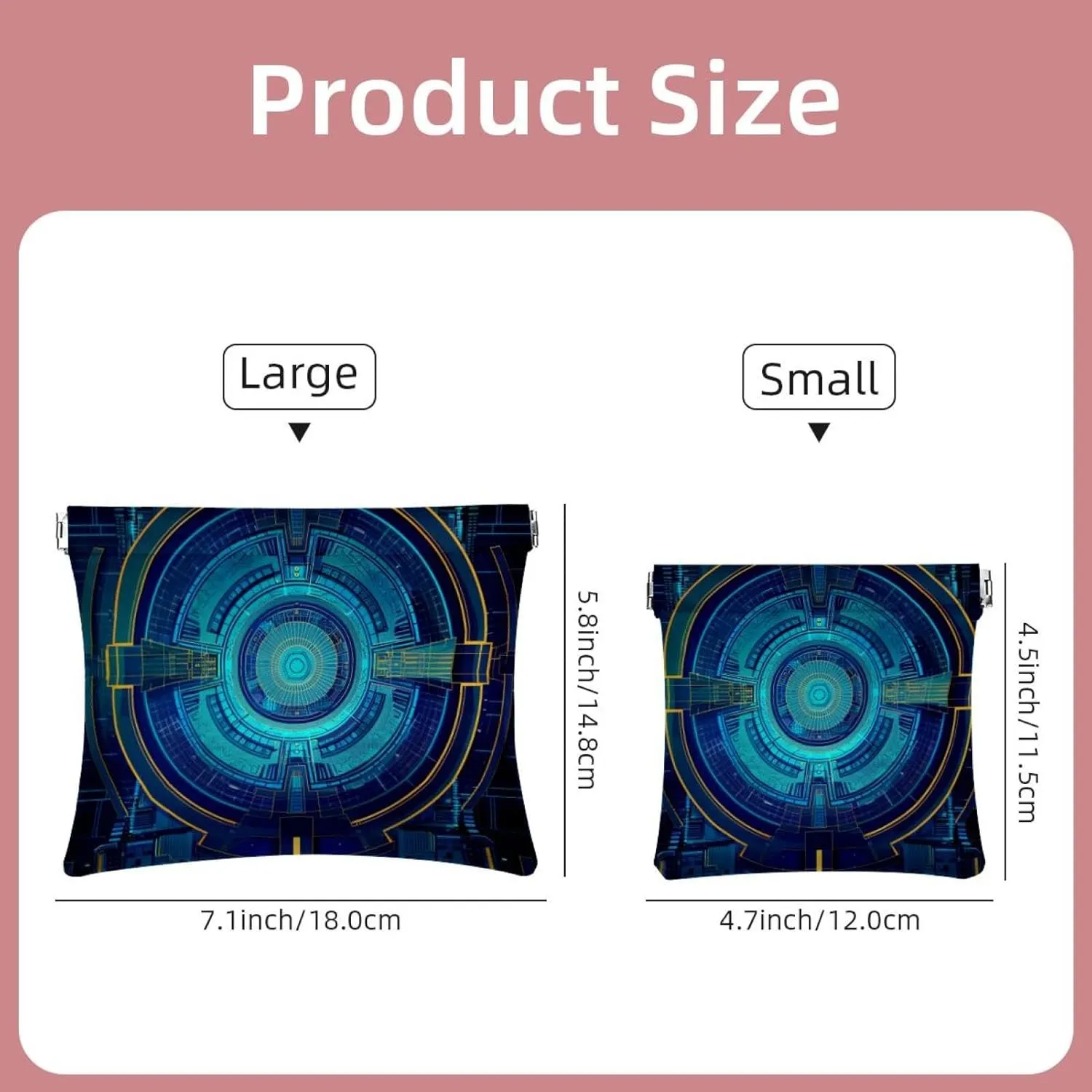 2 Piece Faux Leather Pocket Cosmetic Bag, Small Makeup Bag for Purse, Waterproof Mini Bag Purse, Mini Pocket Makeup Bag for Lipstick, Modern Abstract Geometric Pattern Blue Circles