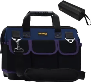 20-Inch Wide Mouth Tool Bag Heavy Duty Waterproof Tool Storage Bag with Adjustable Shoulder Strap and Extra Bottom Base for Home DIY & Professional Use Tool & Equipment Storage (20 inch)