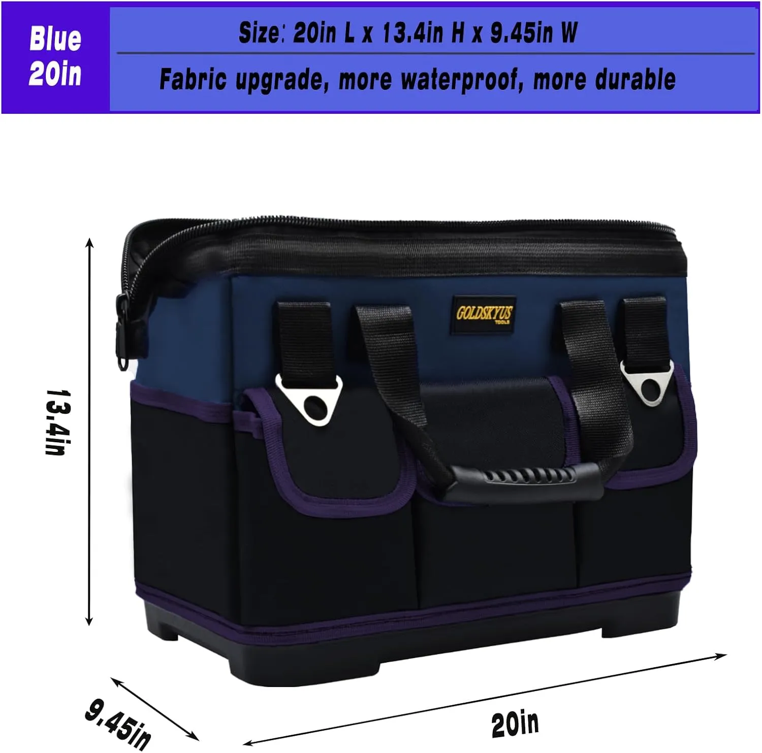 20-Inch Wide Mouth Tool Bag Heavy Duty Waterproof Tool Storage Bag with Adjustable Shoulder Strap and Extra Bottom Base for Home DIY & Professional Use Tool & Equipment Storage (20 inch)