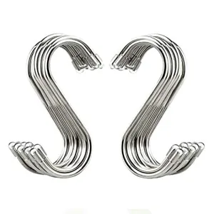 20 Pack S Shaped Hooks Stainless Steel Metal Hangers Hanging Hooks for Kitchen, Work Shop, Bathroom, Garden
