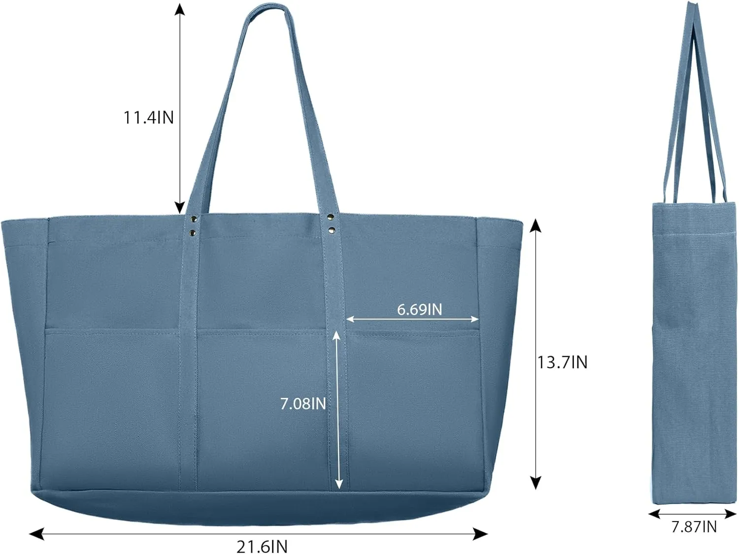 21.6" Large Canvas Tote Bag for Women with Multi-pockets and Laptop Sleeve Utility Tote Bag Big Everything Bags