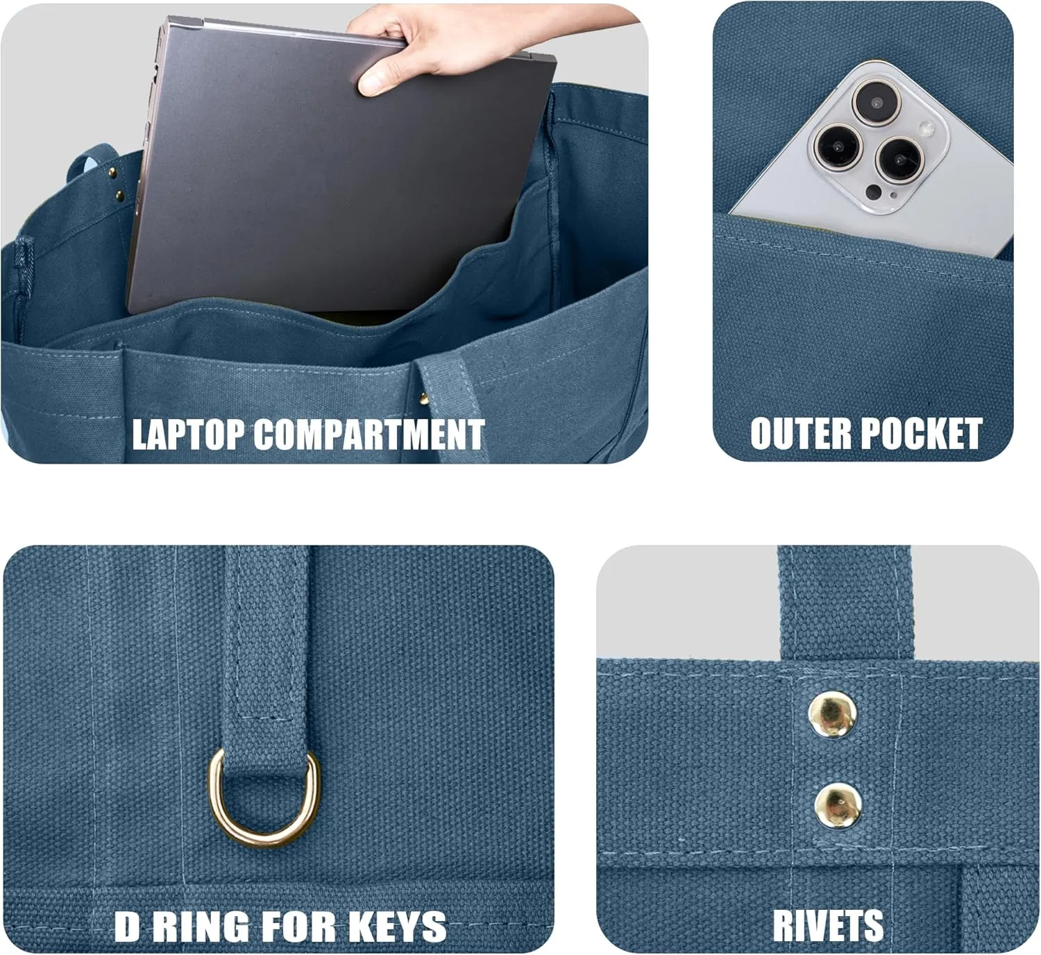 21.6" Large Canvas Tote Bag for Women with Multi-pockets and Laptop Sleeve Utility Tote Bag Big Everything Bags