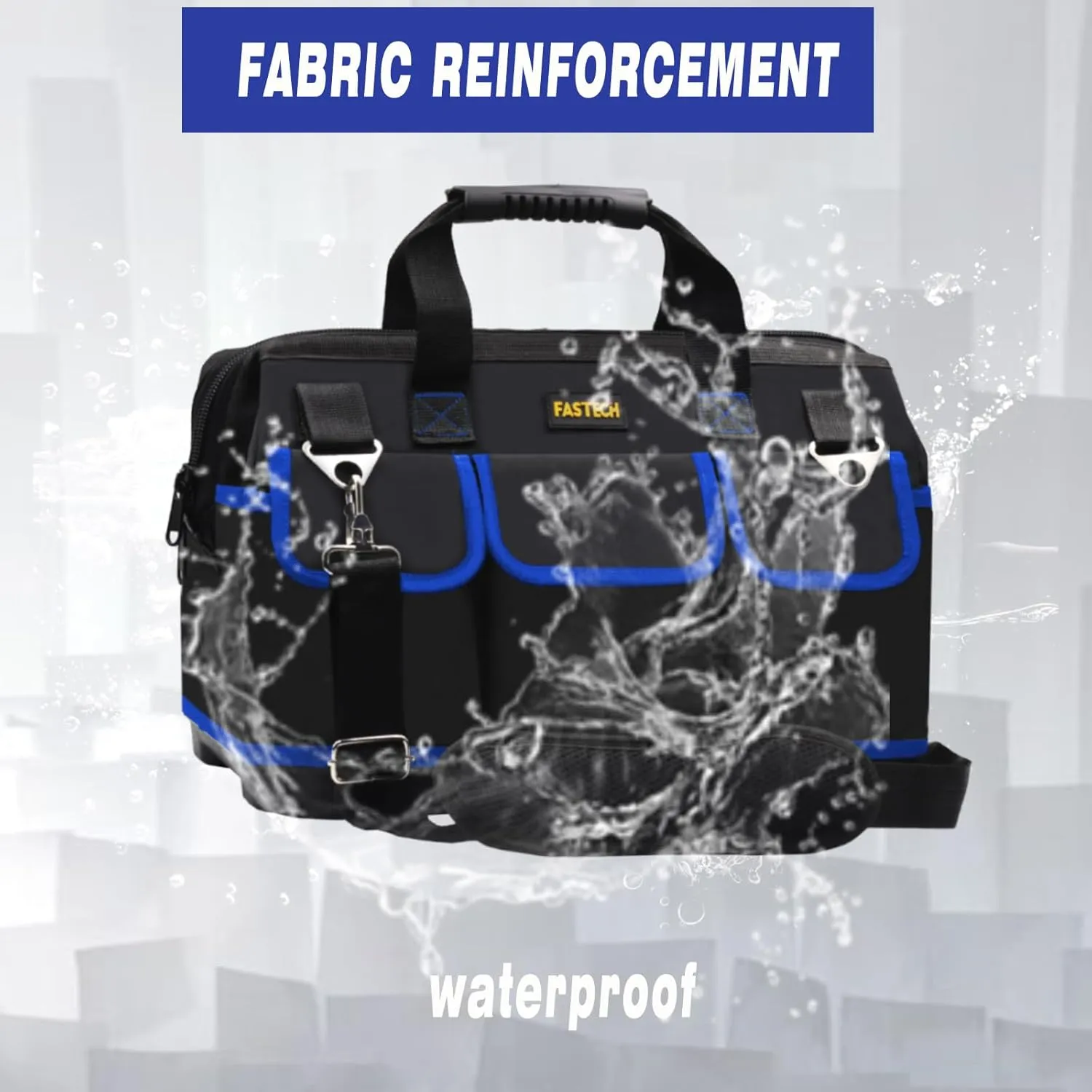 22 Inch Tool Bag, Waterproof Wide Mouth Tool Kit, Heavy Duty Tool Bag Organizer With Shoulder Straps, Tool Storage Package For Men/Women (Blue22IN)