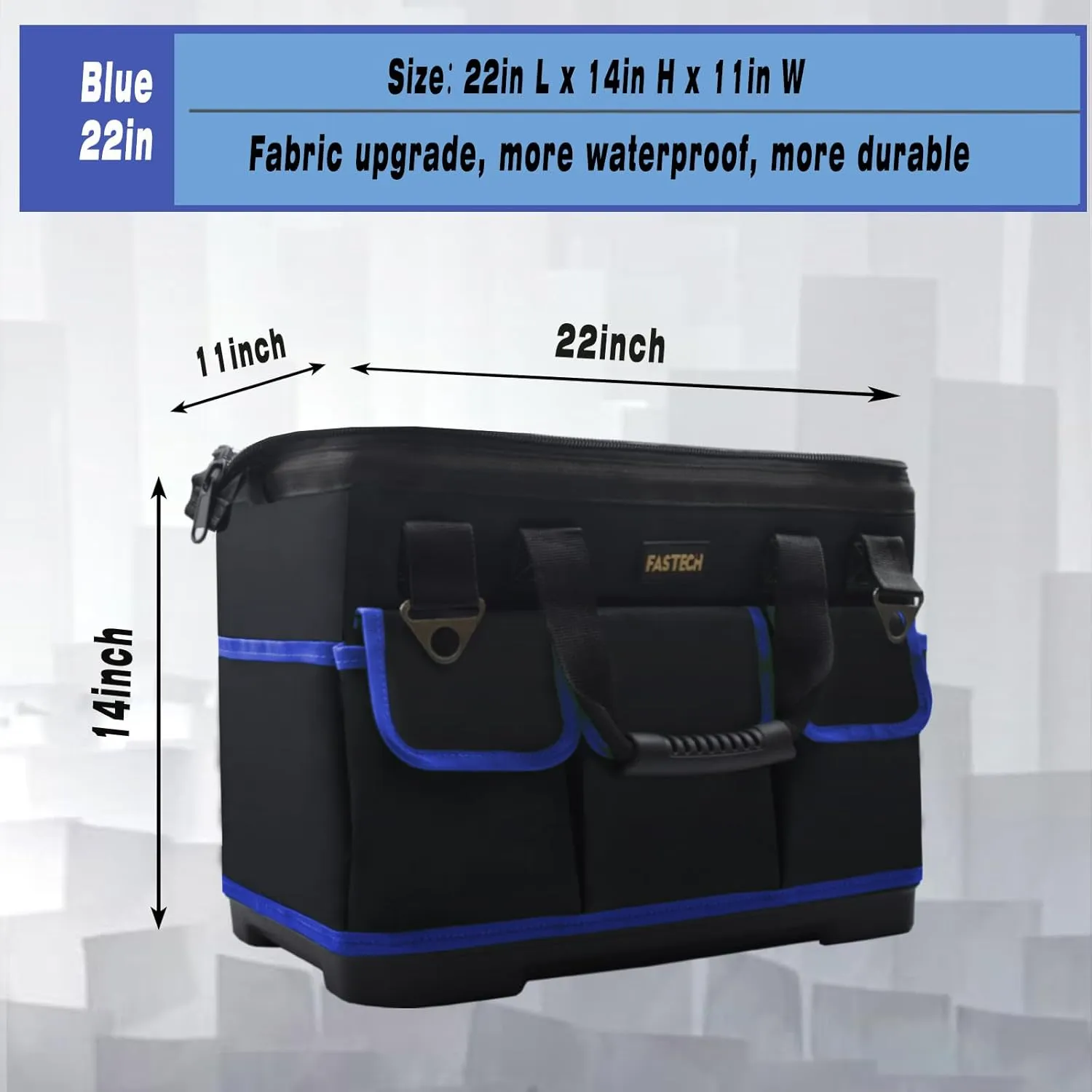 22 Inch Tool Bag, Waterproof Wide Mouth Tool Kit, Heavy Duty Tool Bag Organizer With Shoulder Straps, Tool Storage Package For Men/Women (Blue22IN)