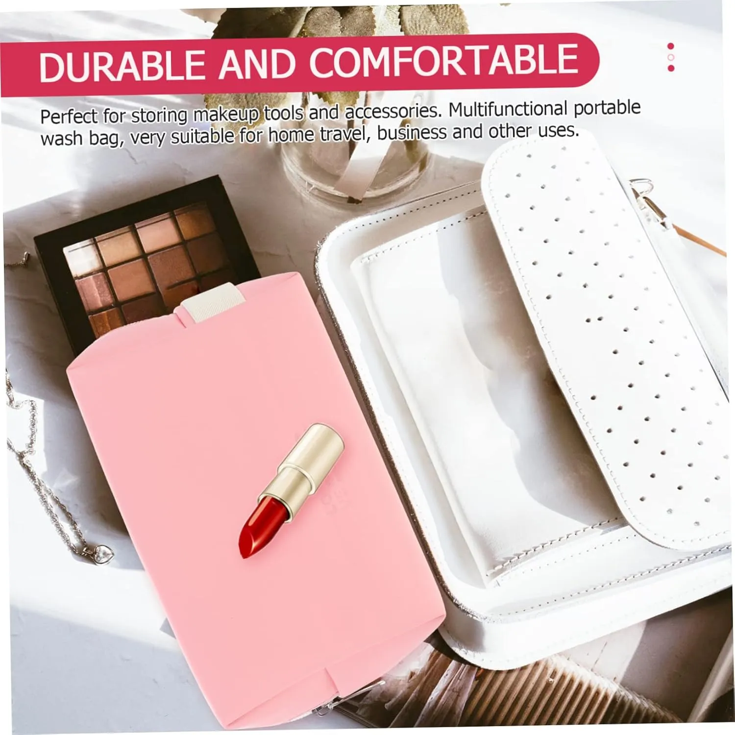 2pcs Cosmetic Bag Make up Organizer Bag Toiletry Bags Travel Makeup Pouch Pu Miss Storage Box, Pinkx3pcs, 19X6X12.5CMx3pcs