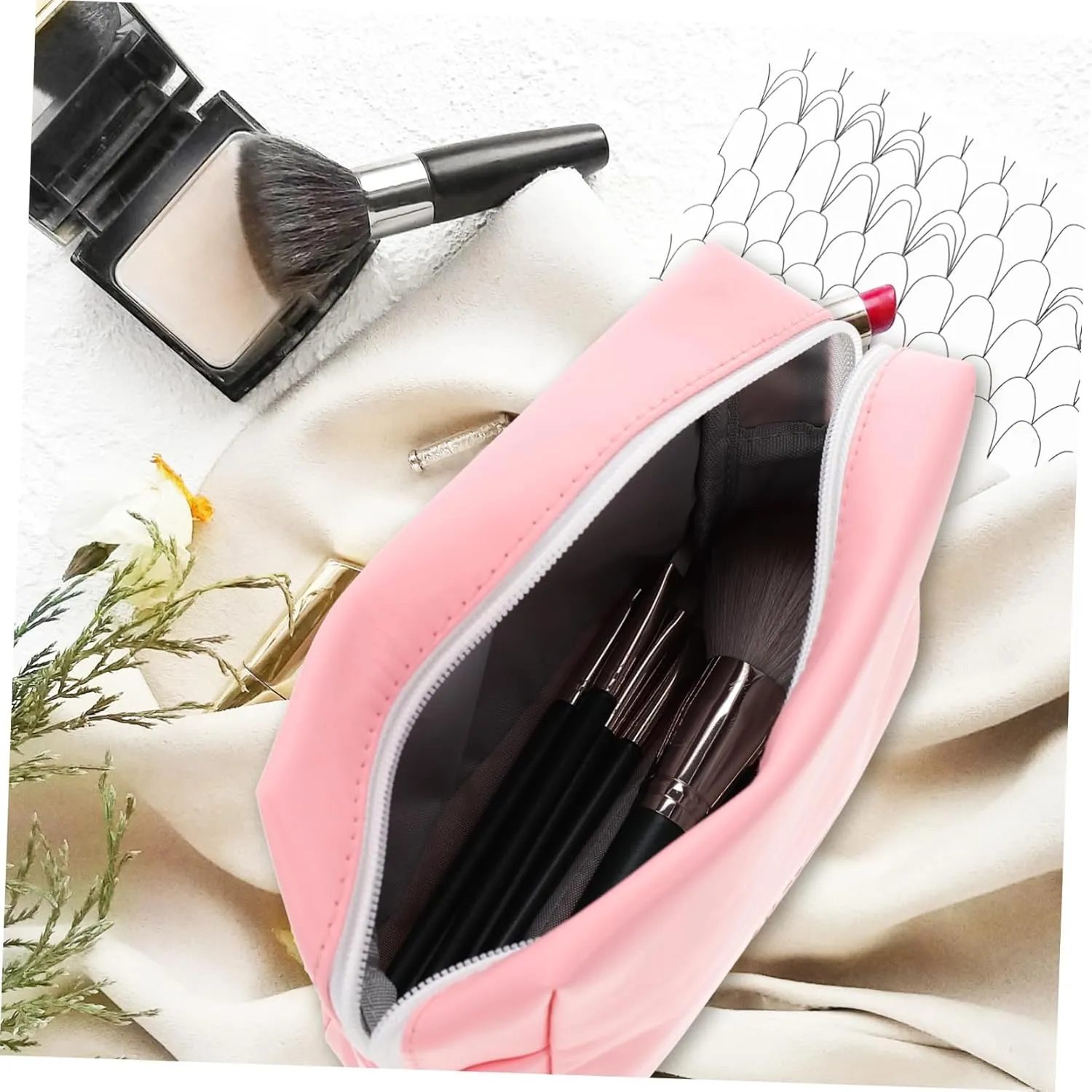 2pcs Cosmetic Bag Make up Organizer Bag Toiletry Bags Travel Makeup Pouch Pu Miss Storage Box, Pinkx3pcs, 19X6X12.5CMx3pcs