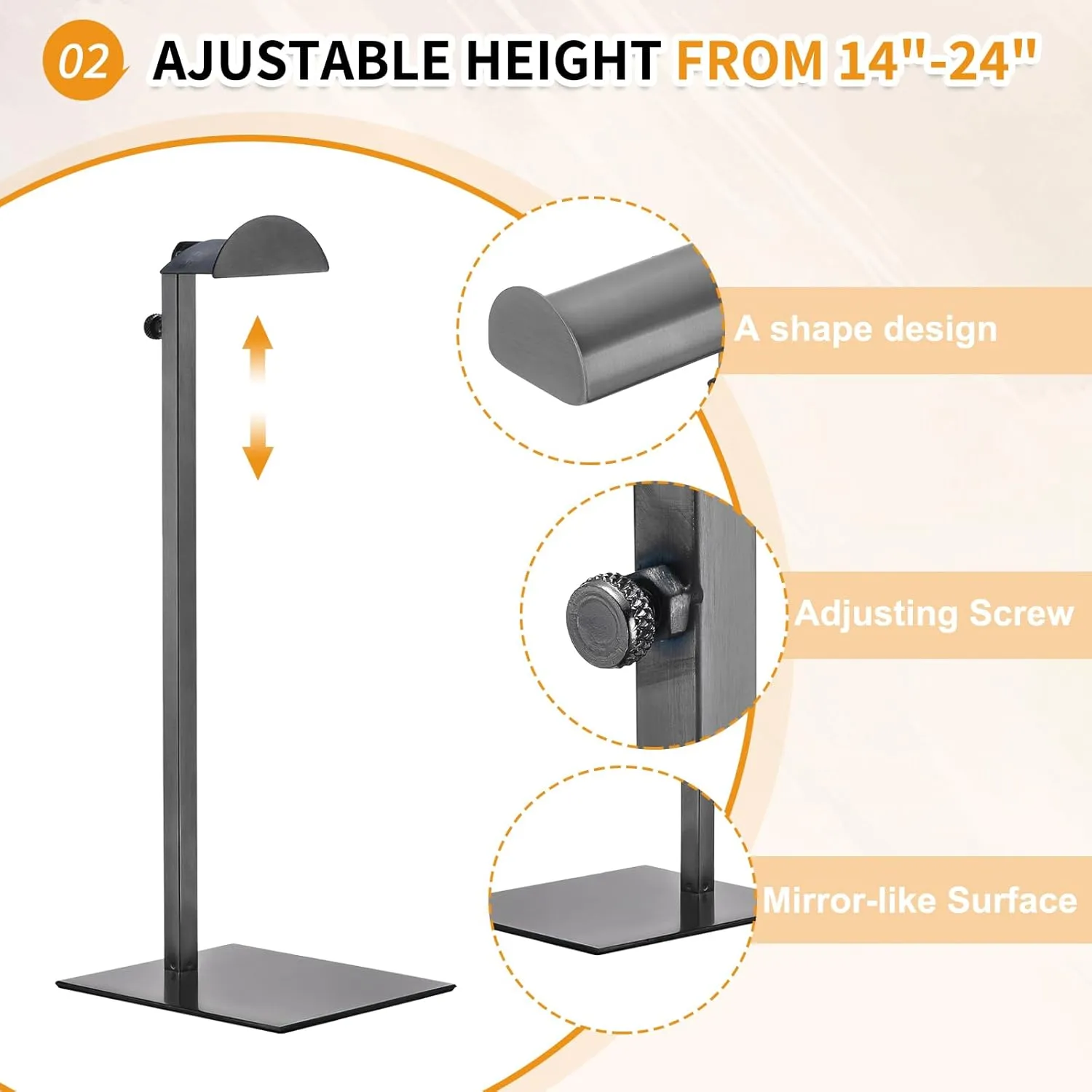 3 Pack - Stainless Steel Purse Display Stand, 370-600mm Adjustable Height Hanging Handbag Rack Appropriate for Boutique Store, Black