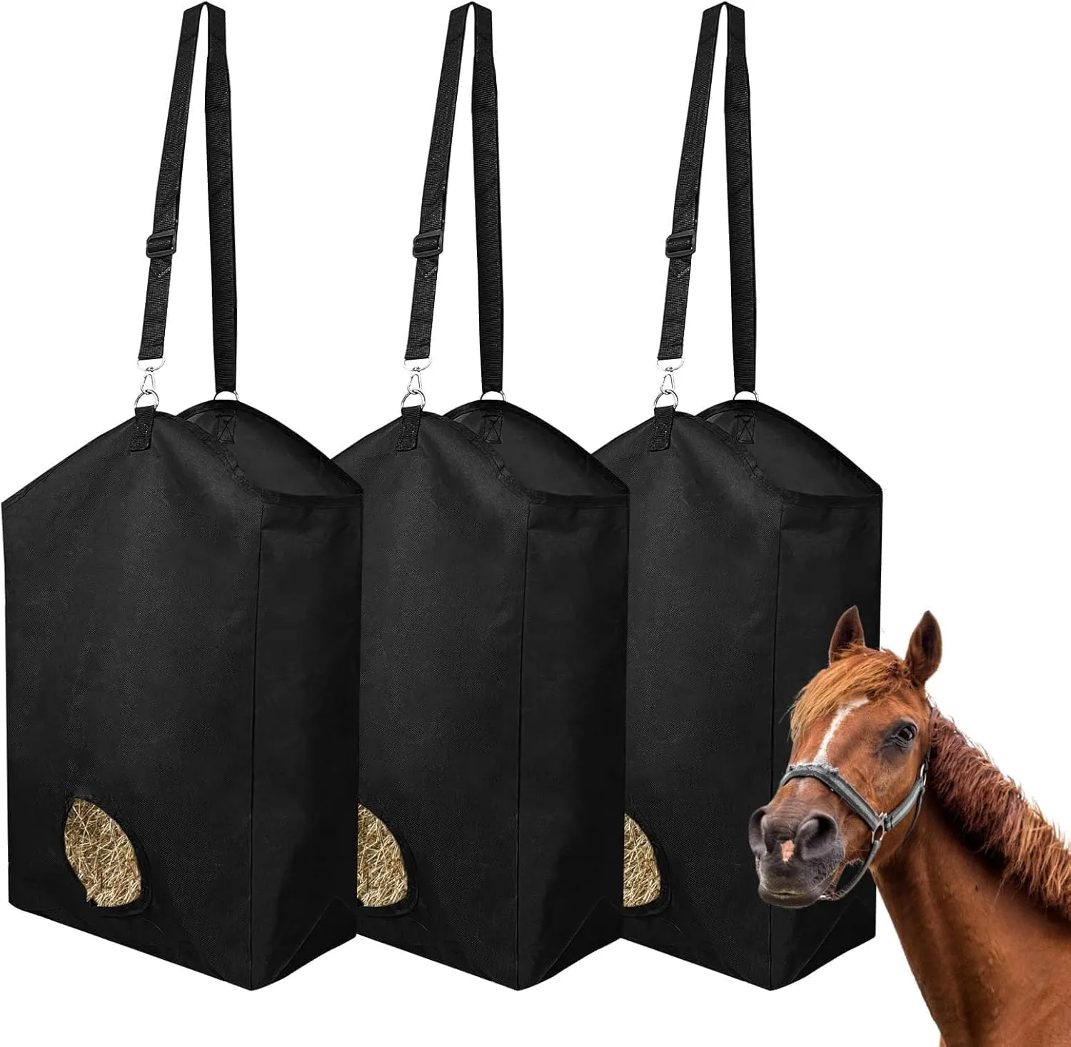 3 Packs Horses Sheep Hay Feeder Bags Nylon Hanging Goat Feeder Tote Bag Large Capacity Slow Feeder Hay Bag