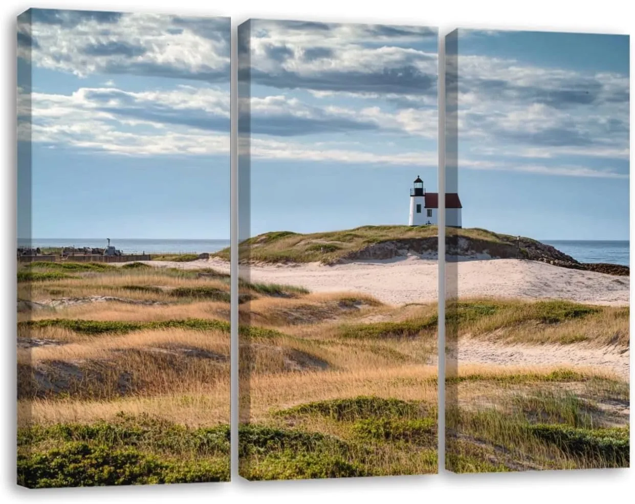 3 Piece Canvas Wall Art Prints Picture Lighthouse sand dunes Cape Cod beach Framed Wall Painting Modern Artwork Poster Home Decor for Living Room Office Ready to Hang