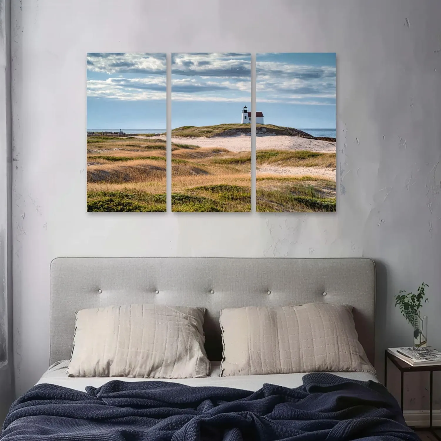 3 Piece Canvas Wall Art Prints Picture Lighthouse sand dunes Cape Cod beach Framed Wall Painting Modern Artwork Poster Home Decor for Living Room Office Ready to Hang