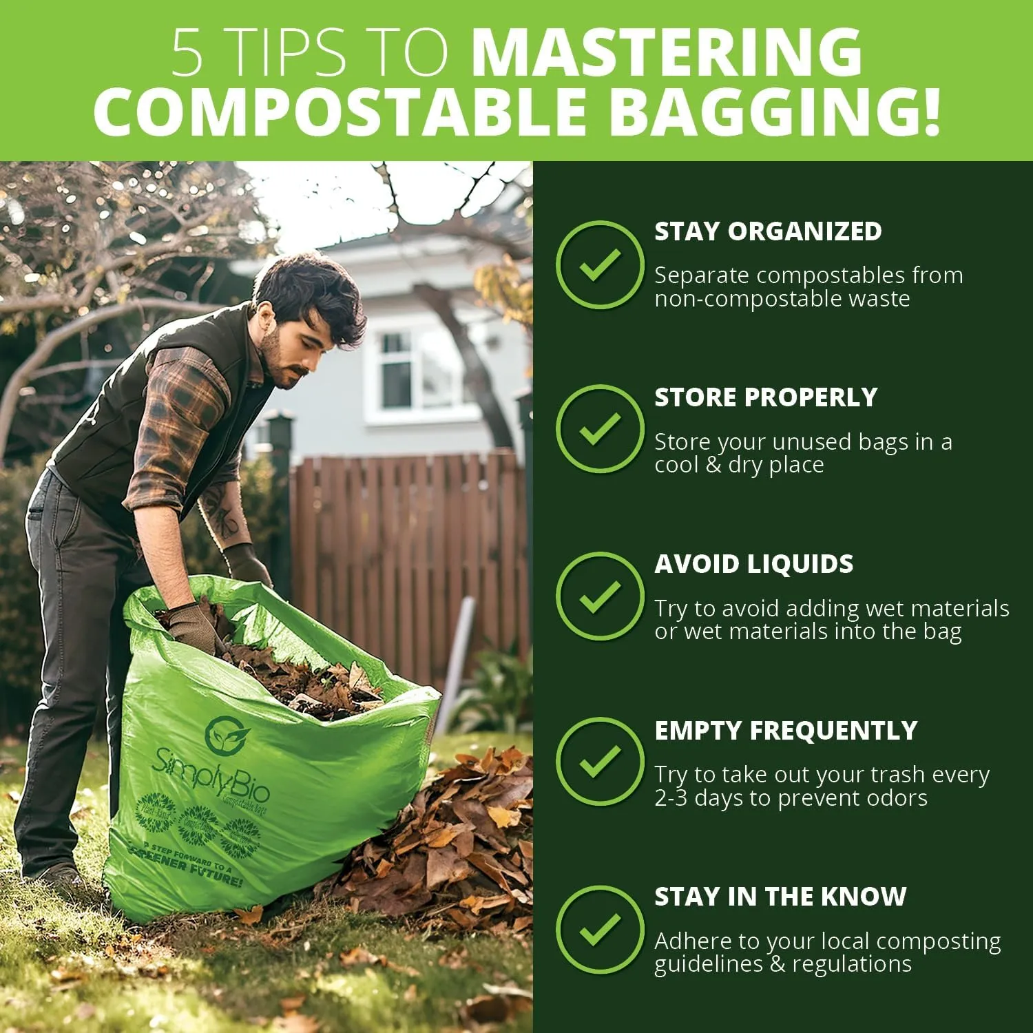 30-33 Gallon Compostable Trash Bags Liners Flat-Top, Heavy Duty Extra Thick 1.57 Mil, 124.92 Liter, 30 Bags, Lawn, Yard, and Restaurant Use, ASTM D6400, US BPI, OK Compost Home Certified