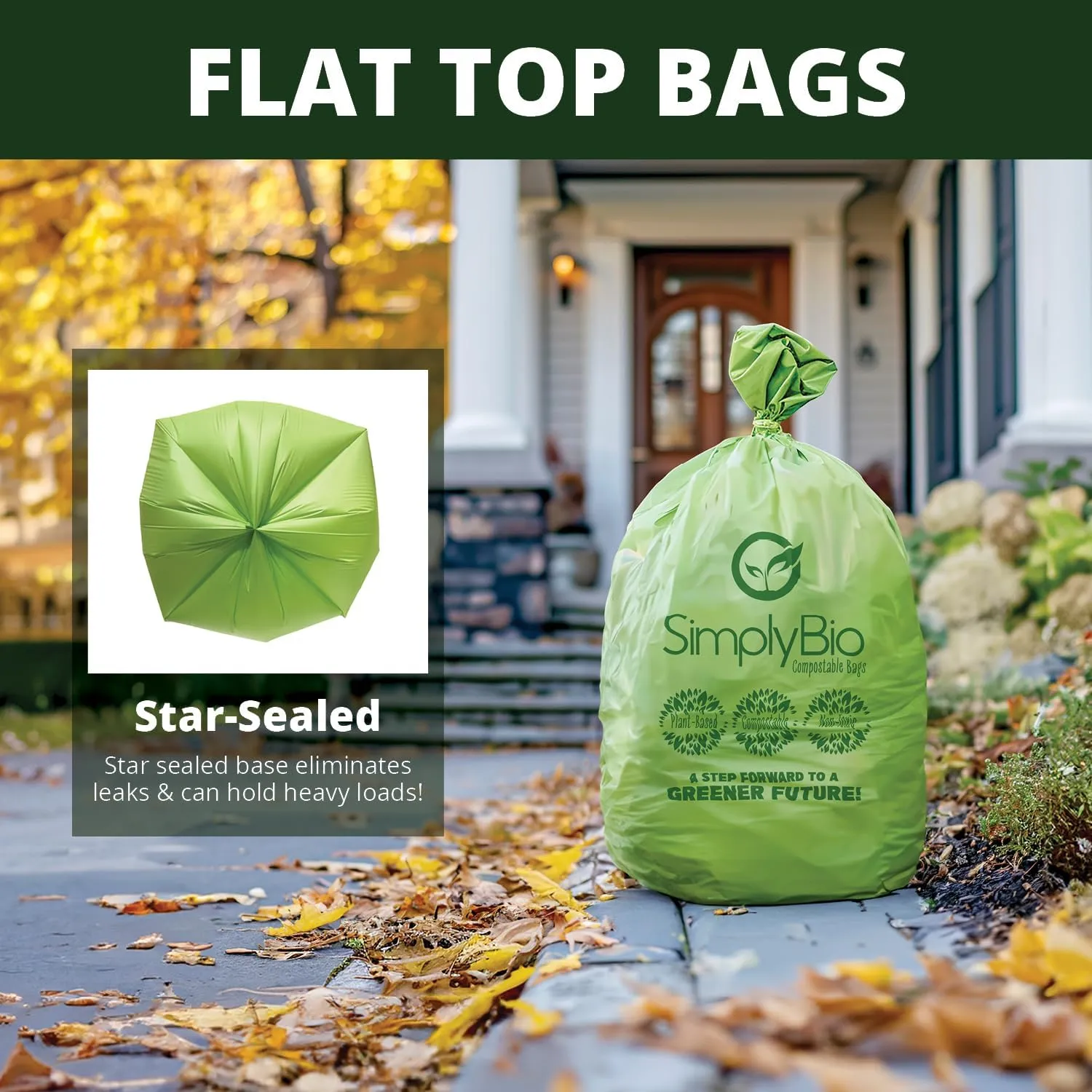 30-33 Gallon Compostable Trash Bags Liners Flat-Top, Heavy Duty Extra Thick 1.57 Mil, 124.92 Liter, 30 Bags, Lawn, Yard, and Restaurant Use, ASTM D6400, US BPI, OK Compost Home Certified