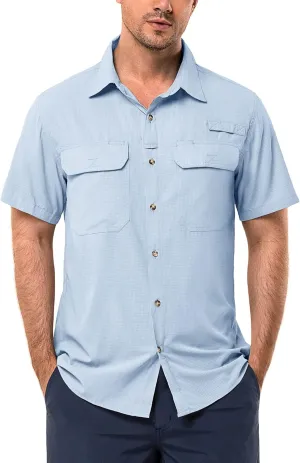 33,000ft Men's UPF 50  UV Short Sleeve Hiking Fishing Shirt Quick Dry Cooling PFG Sun Protection Shirt for Travel Safari
