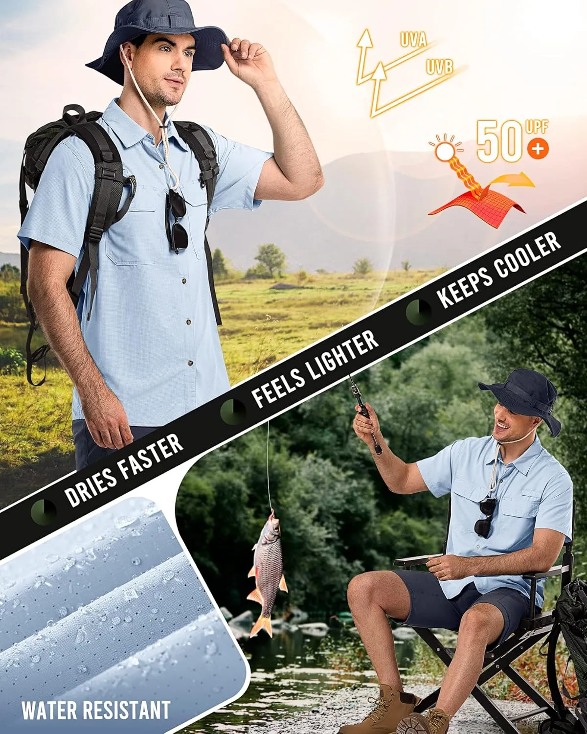33,000ft Men's UPF 50  UV Short Sleeve Hiking Fishing Shirt Quick Dry Cooling PFG Sun Protection Shirt for Travel Safari